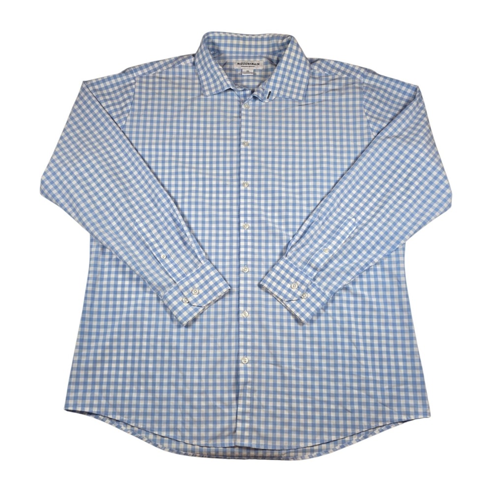 MIZZEN + MAIN Blue White Check Gingham Performance L/S Button-Down Shirt Men XXL